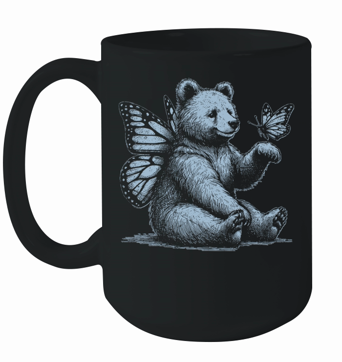 Bear With Butterfly Wings Vintage D Grey GR Ceramic Mug