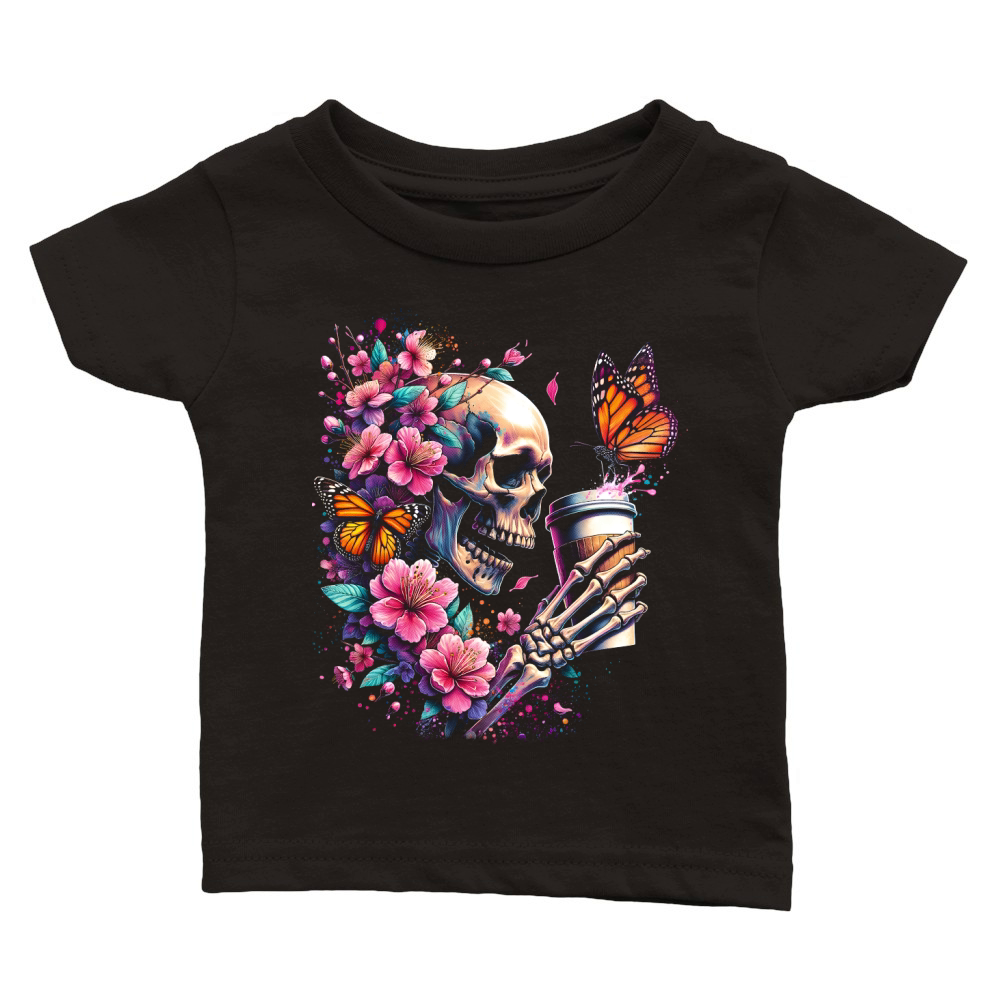Cherry Blossom Skull with Butterflies Classic Baby Crewneck T-shirt