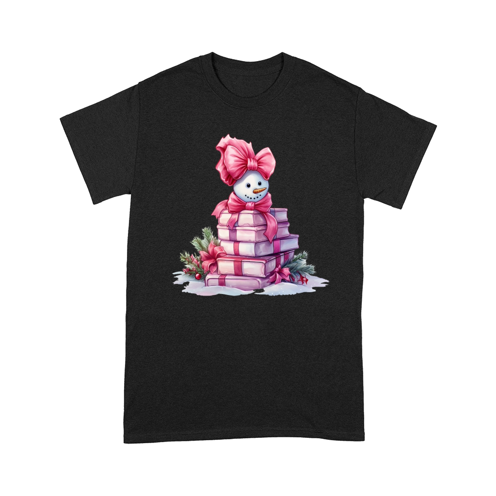 Christmas Pink Snowman Books Watercolor Comfort T-shirt