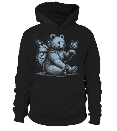 Bear With Butterfly Wings Vintage D Grey GR Hoodie Unisex
