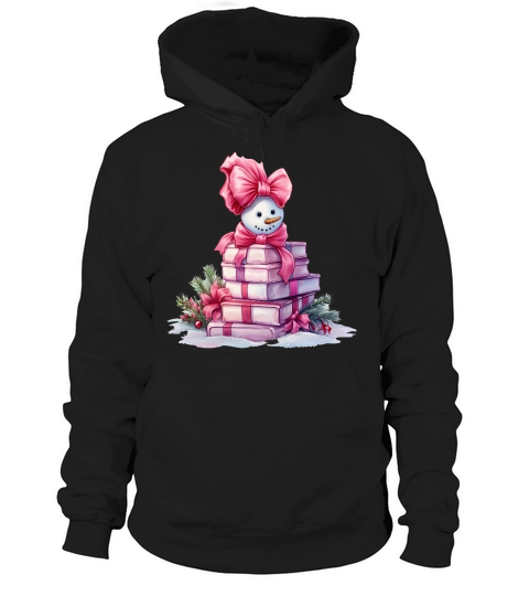 Christmas Pink Snowman Books Watercolor Hoodie Unisex