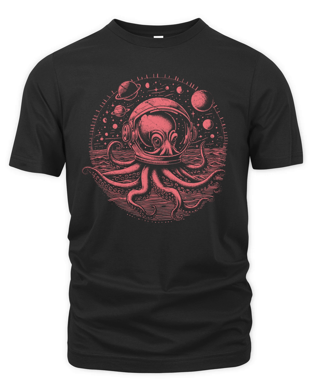 Octopus with Astronaut Helmet D Red GR Organic Unisex T-shirt