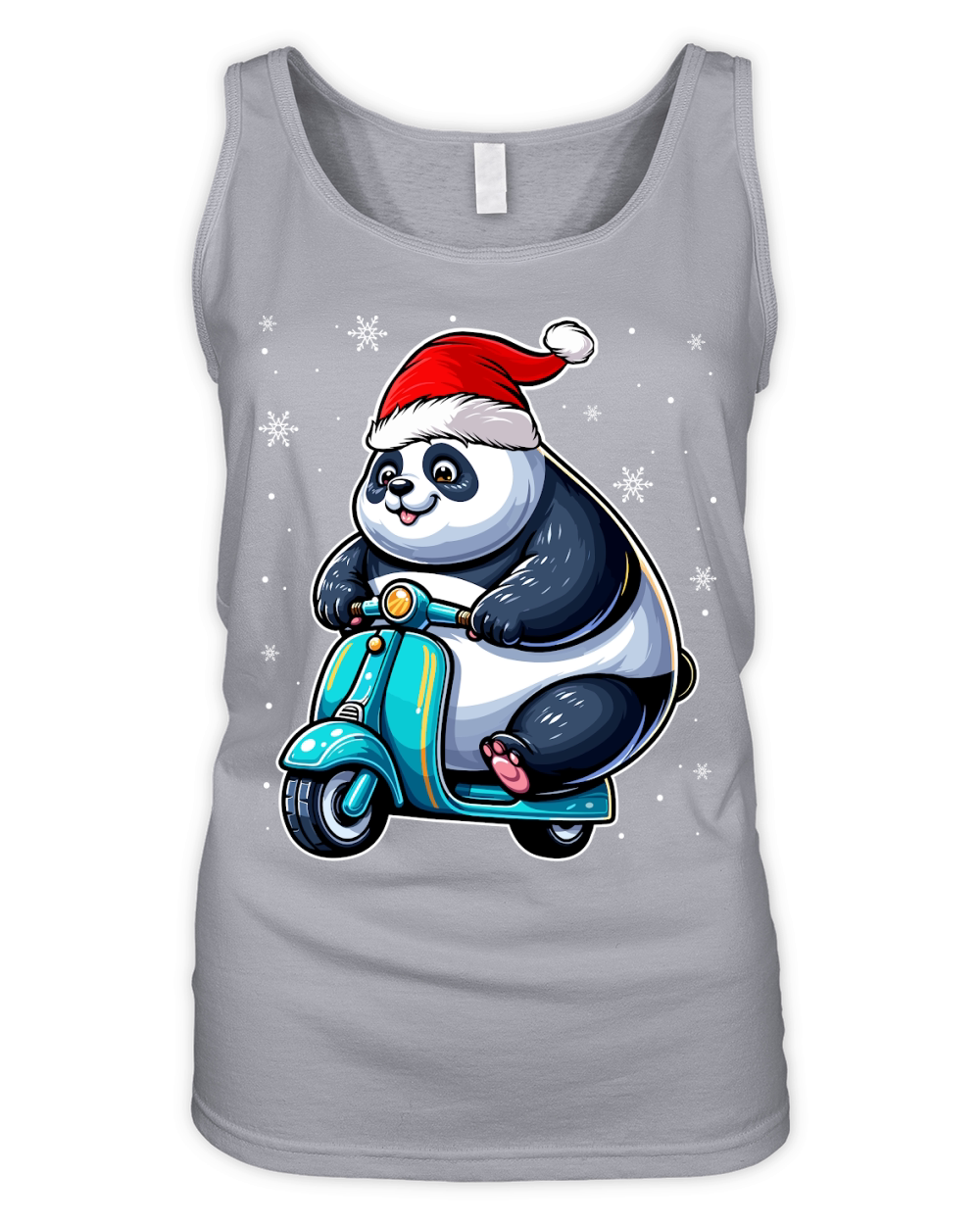 adorable panda Riding Scooter wearing santa hat 3 Organic Women's Tank Top