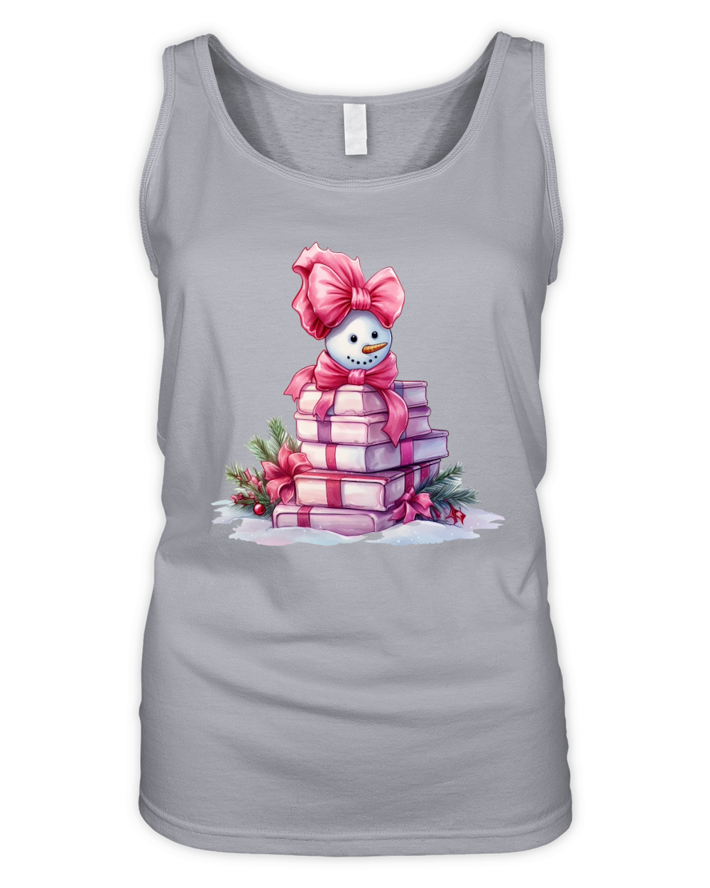Christmas Pink Snowman Books Watercolor Organic Women's Tank Top
