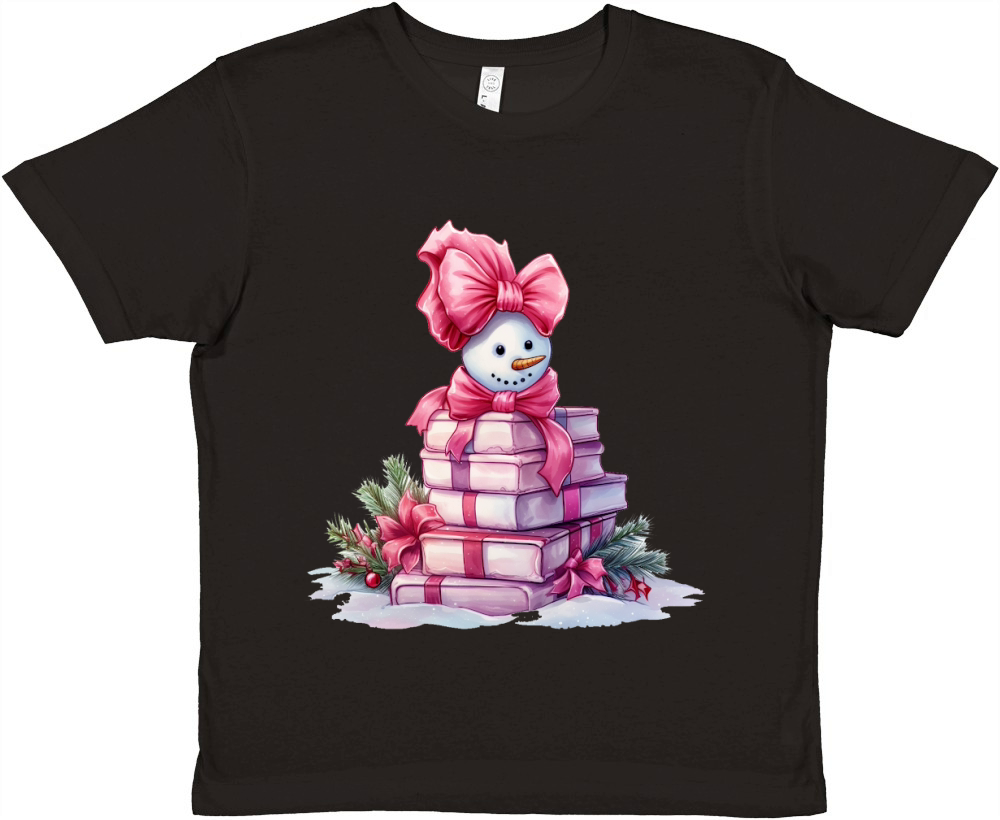 Christmas Pink Snowman Books Watercolor Premium Kids Crewneck T-shirt