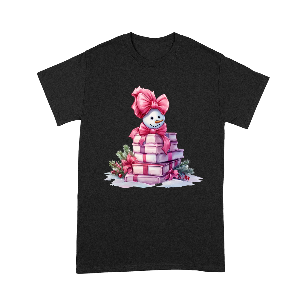 Christmas Pink Snowman Books Watercolor Premium T-shirt