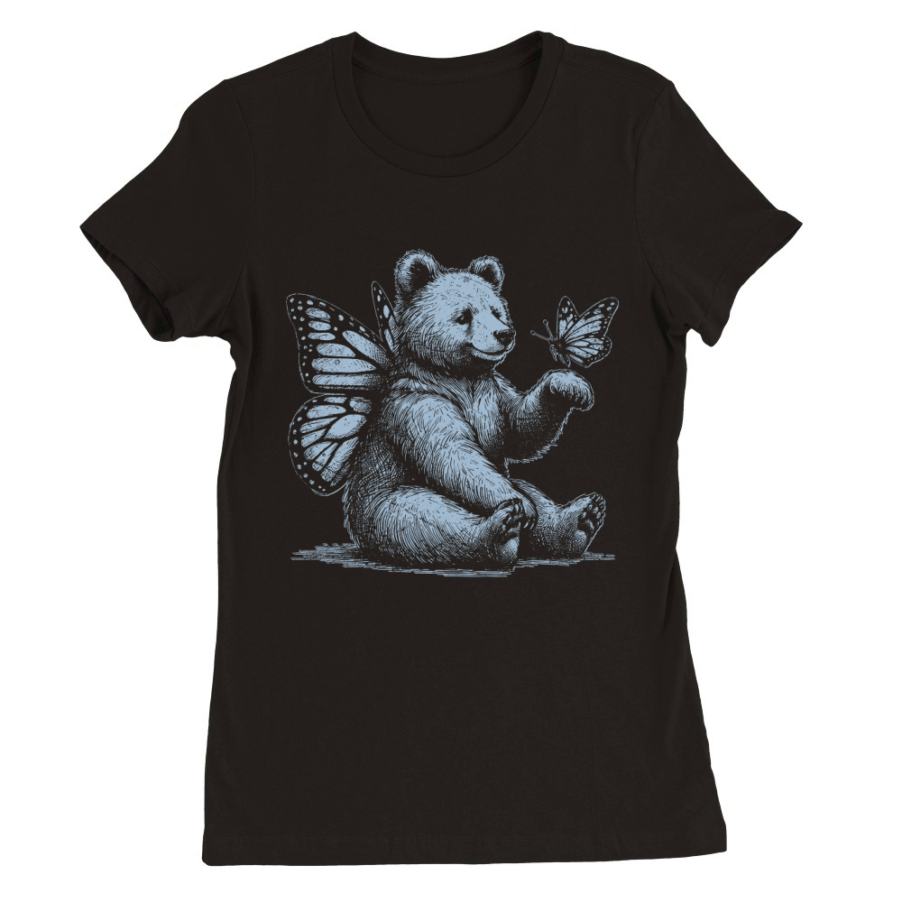 Bear With Butterfly Wings Vintage D Grey GR Premium Womens Crewneck T-shirt