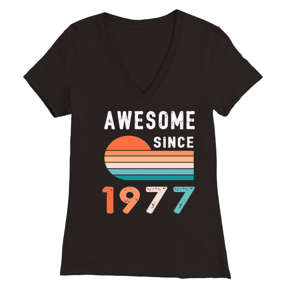 1977 Birthday Retro Vintage Gift Premium Womens V-Neck T-shirt