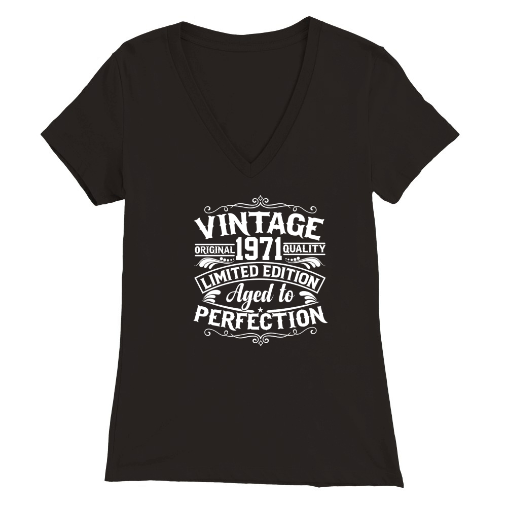 50th Birthday Svg Vintage 1971 Svg Aged to perfection T shirt design Premium Womens V-Neck T-shirt