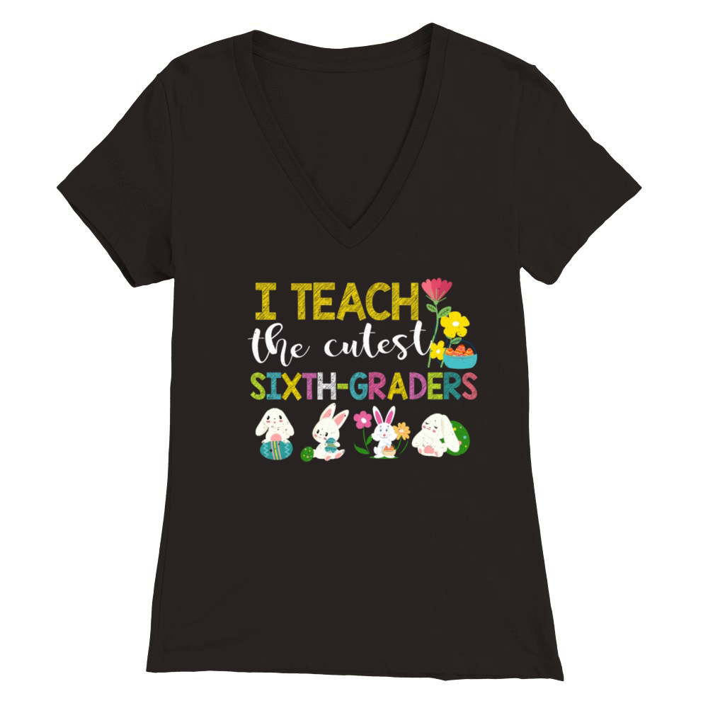 6th Grade Teacher Bunny Egg Day Easter Sunday Premium Womens V-Neck T-shirt