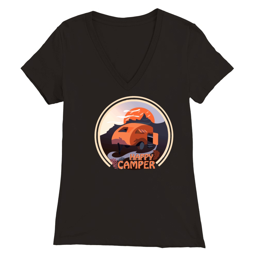 camping Vintage Happy Camper rv Premium Womens V-Neck T-shirt