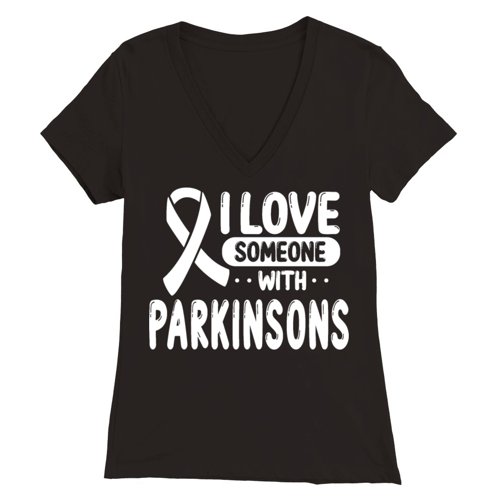 Parkinson Awareness I love White Ribbon Premium Womens V-Neck T-shirt