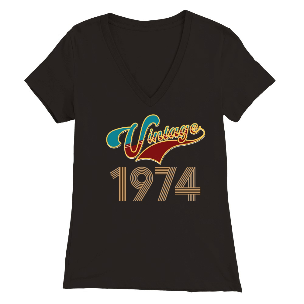 Vintage 1974 Birthday Premium Womens V-Neck T-shirt