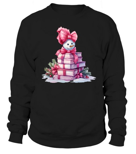 Christmas Pink Snowman Books Watercolor Sweatshirt Unisex