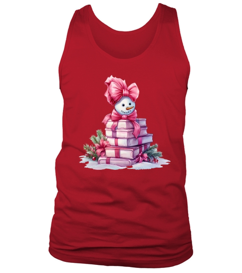 Christmas Pink Snowman Books Watercolor Tank Top Unisex