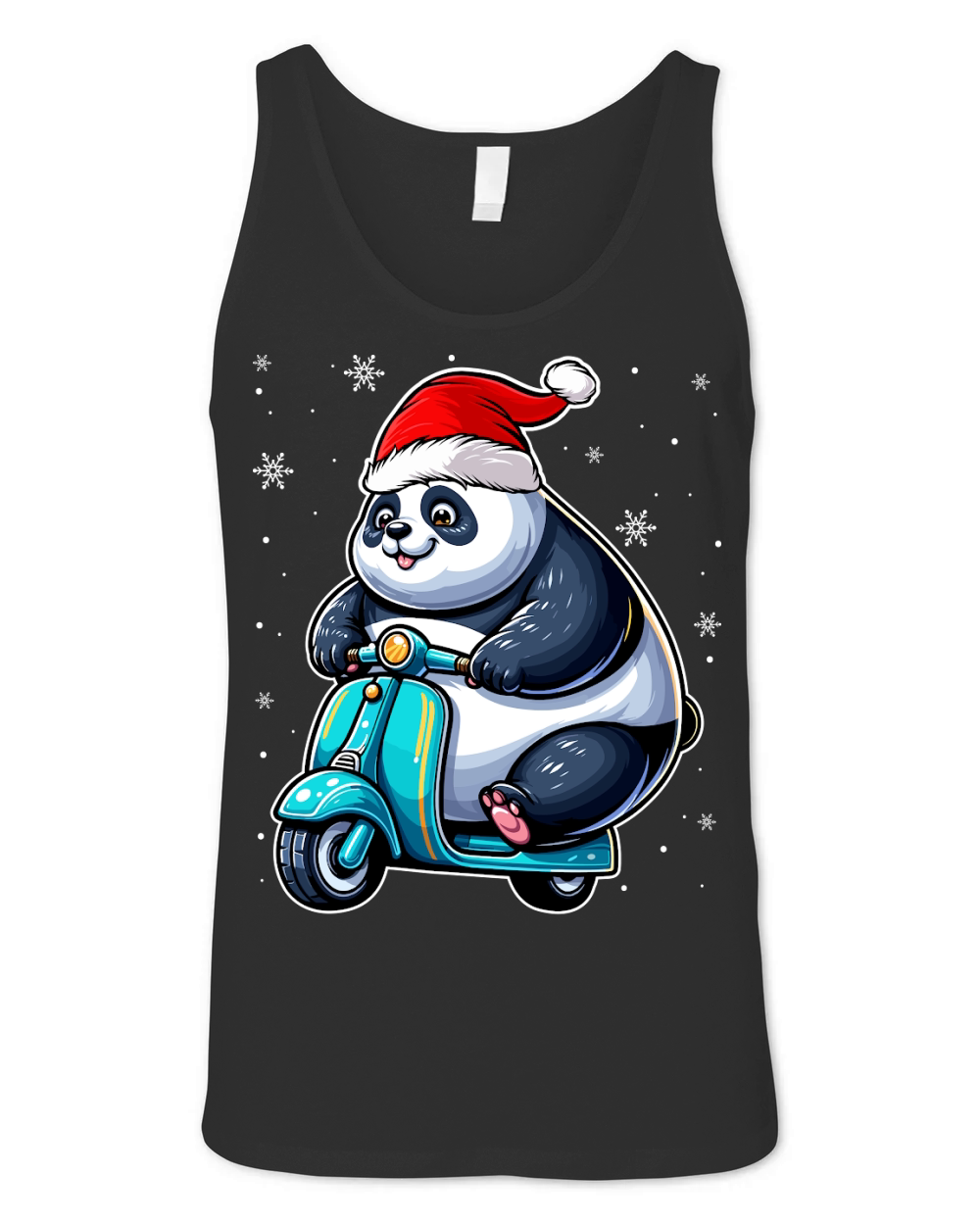 adorable panda Riding Scooter wearing santa hat 3 Unisex Jersey Tank