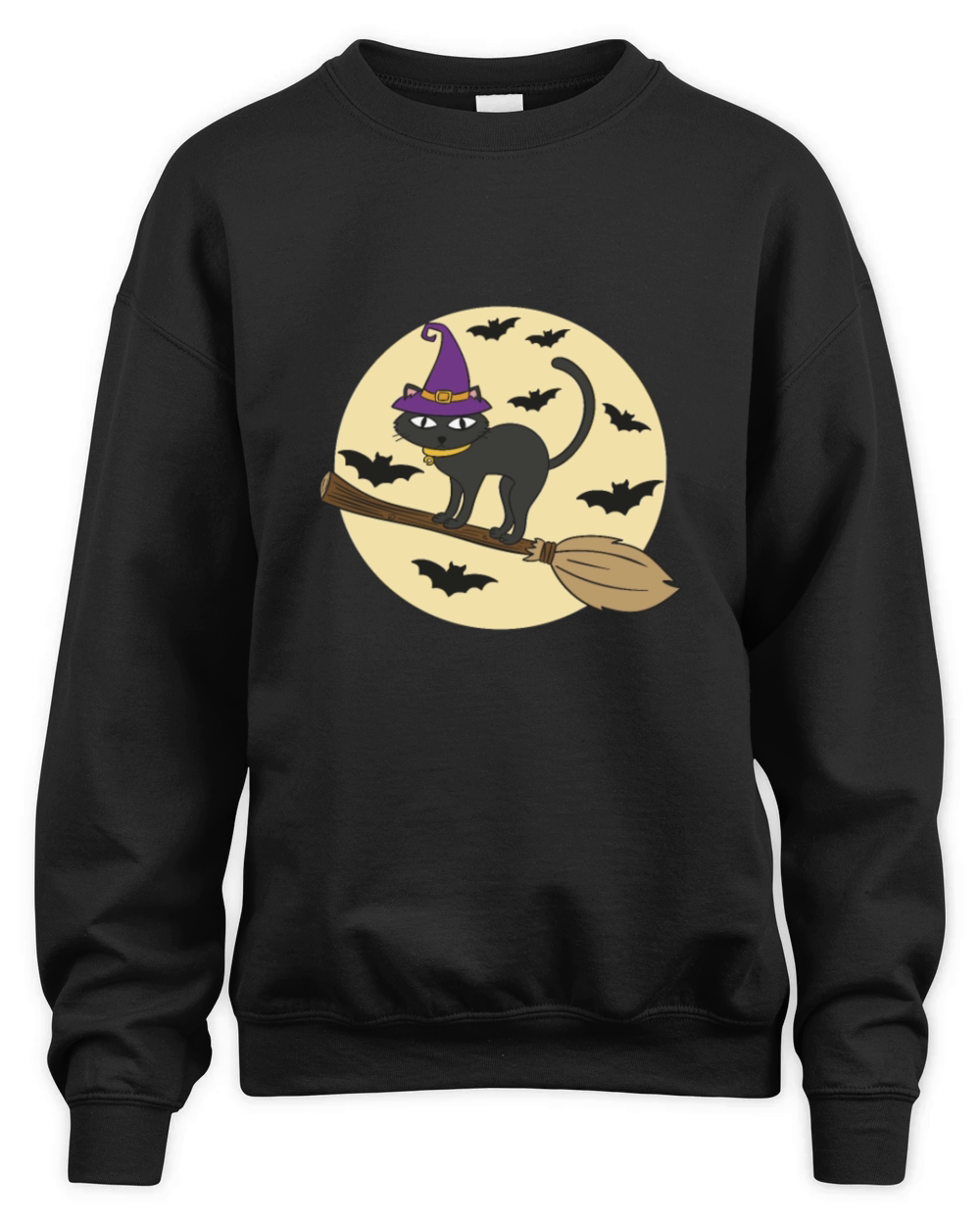 Halloween Cat Broom Unisex Premium Crewneck Sweatshirt