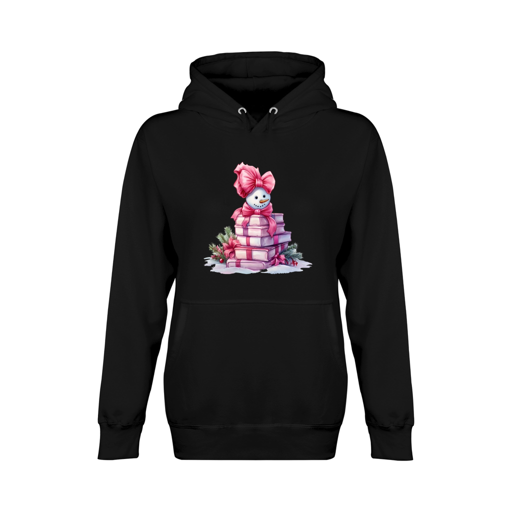 Christmas Pink Snowman Books Watercolor Unisex Premium Pullover Hoodie