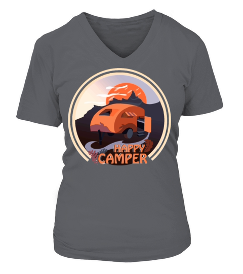 camping Vintage Happy Camper rv V-neck T-Shirt Woman