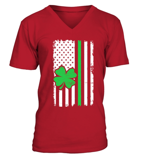 Vintage American Flag St. Patricks Day V-Neck T-shirt