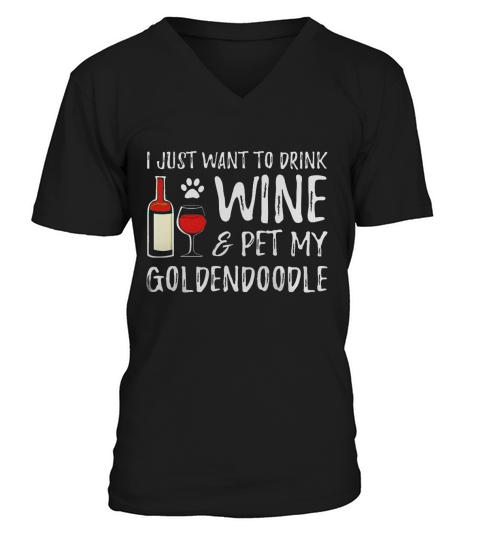 Wine and Goldendoodle T-Shirt for Goldendoodle Dog Mom 1 V-Neck T-shirt