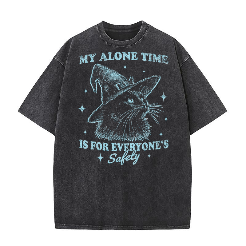 Cat Witch Hat Halloween D Sky Washed T-Shirt
