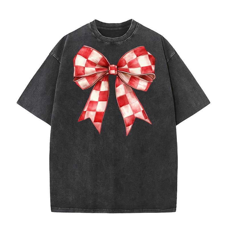Christmas Checkered Bow Washed T-Shirt
