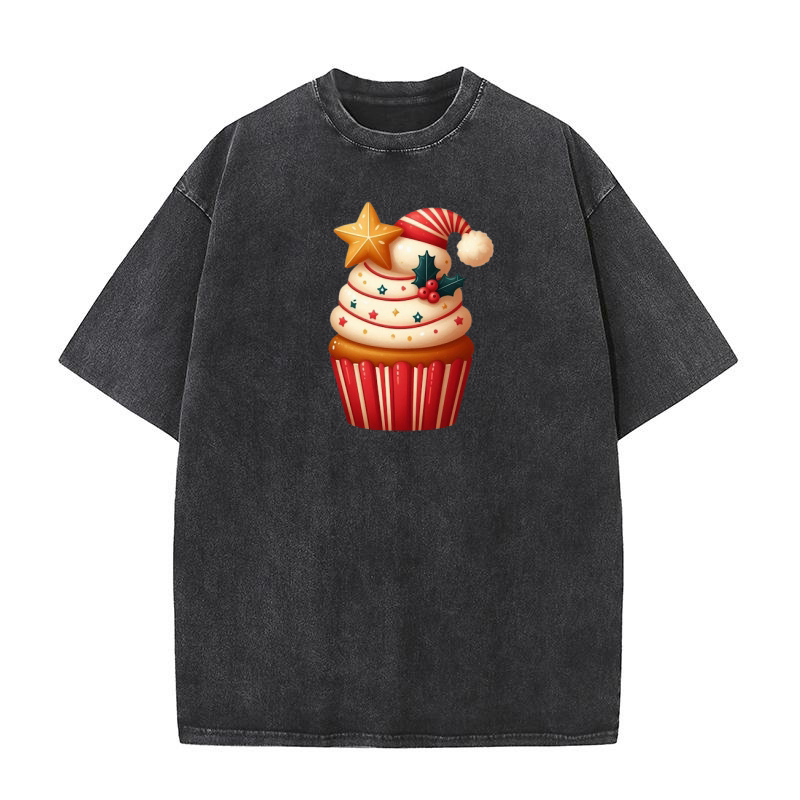 Christmas Cupcake Clipart (11) Washed T-Shirt