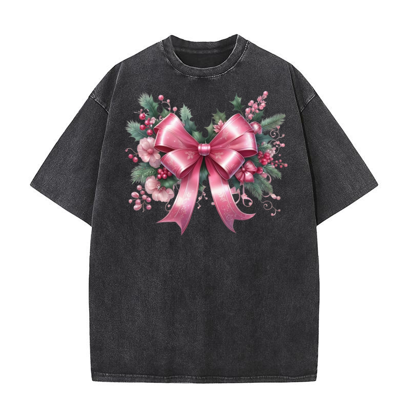 Christmas Pink Coquette Fancy Bow Clipart (2) Washed T-Shirt