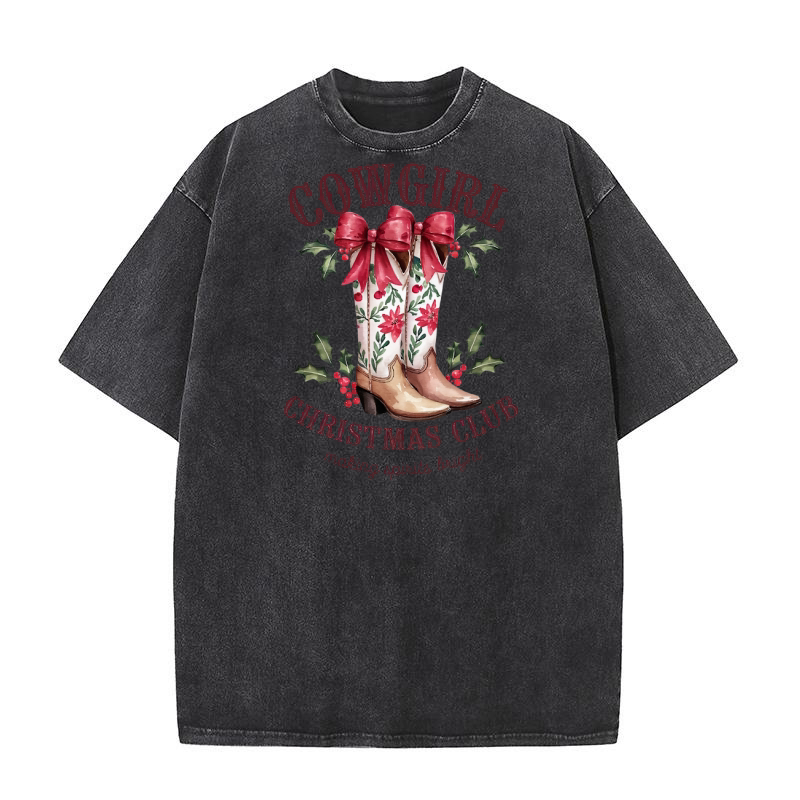 Cowgirl Christmas Club Making Spirits Bright Washed T-Shirt