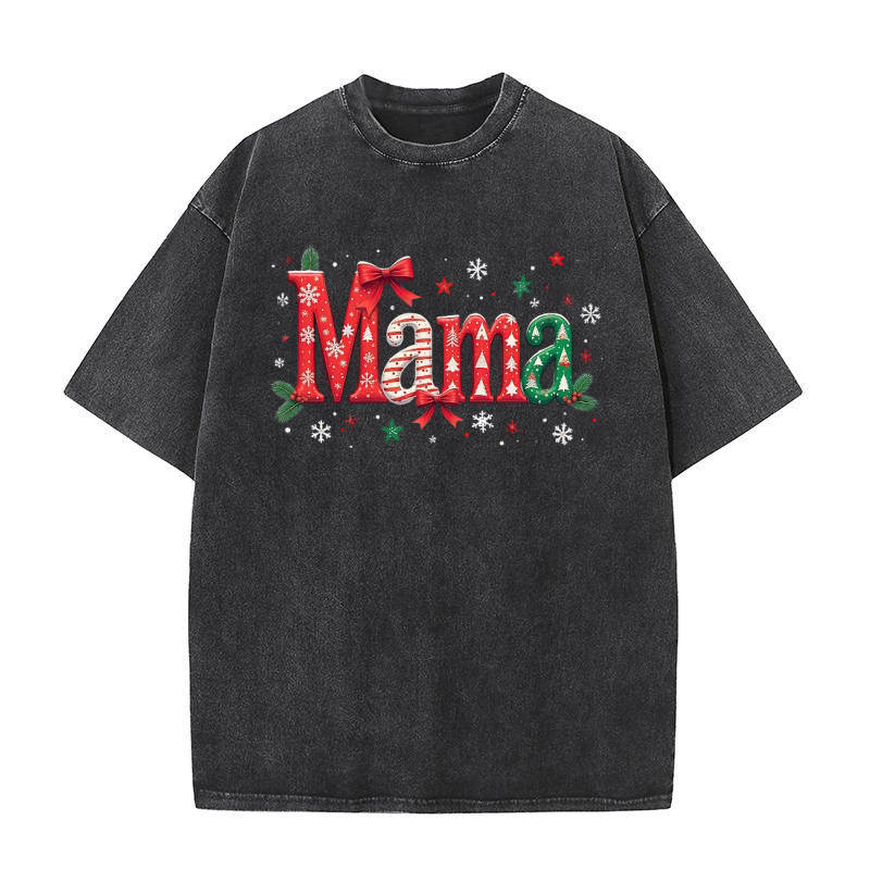 Festive Holiday Mama Typography Washed T-Shirt