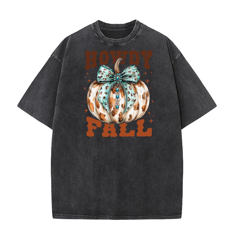 Howdy Fall Western Pumpkin 5 Washed T-Shirt