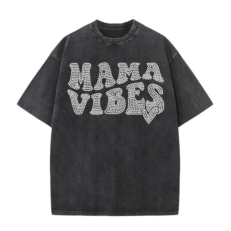 Mama Vibes Rhinestone Templates Washed T-Shirt