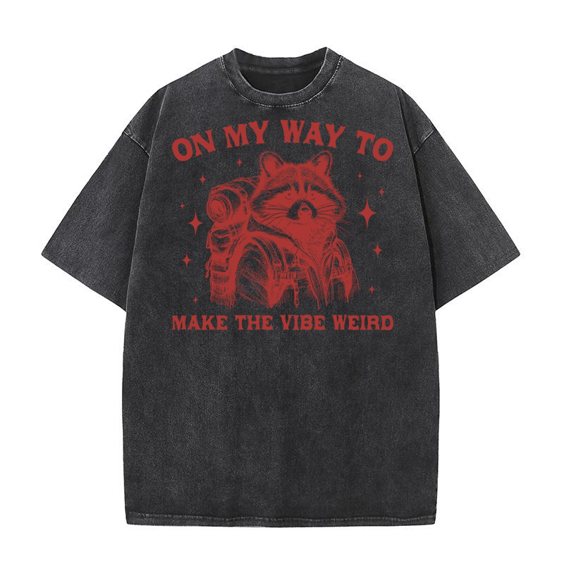 On My Way To Make The Vibe Weird Raccoon L Red Washed T-Shirt