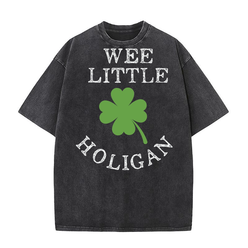 Wee Little Hooligan Clovers Kids Teen St Patricks Day Washed T-Shirt