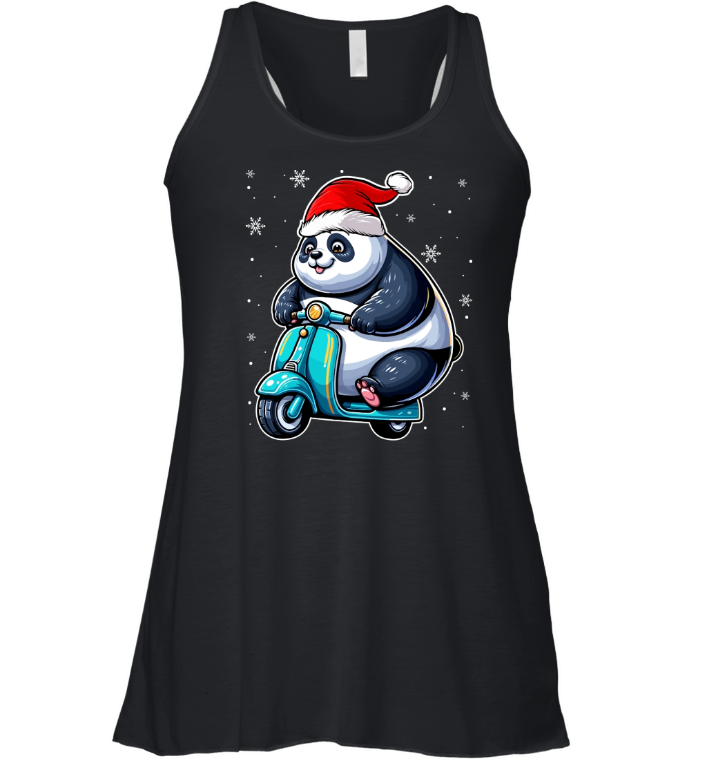 adorable panda Riding Scooter wearing santa hat 3 Women's Flowy Tank Top