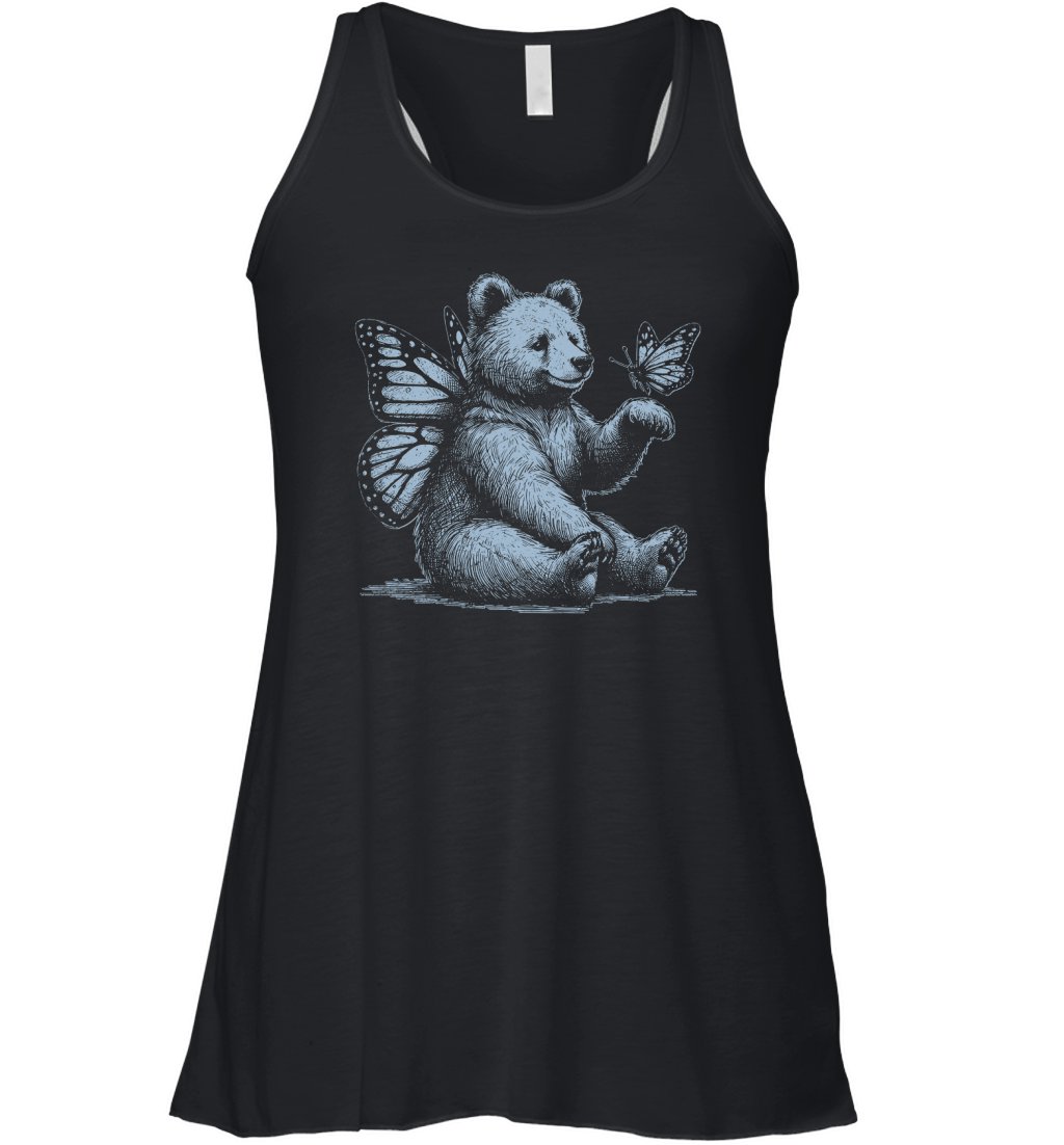 Bear With Butterfly Wings Vintage D Grey GR Women's Flowy Tank Top