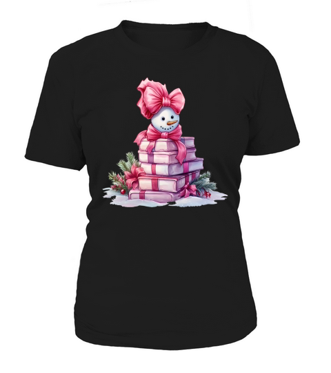 Christmas Pink Snowman Books Watercolor Women's T-Shirt