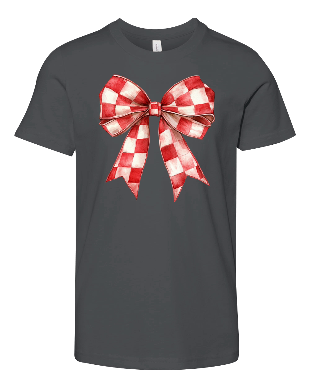 Christmas Checkered Bow Youth Unisex Jersey Tee