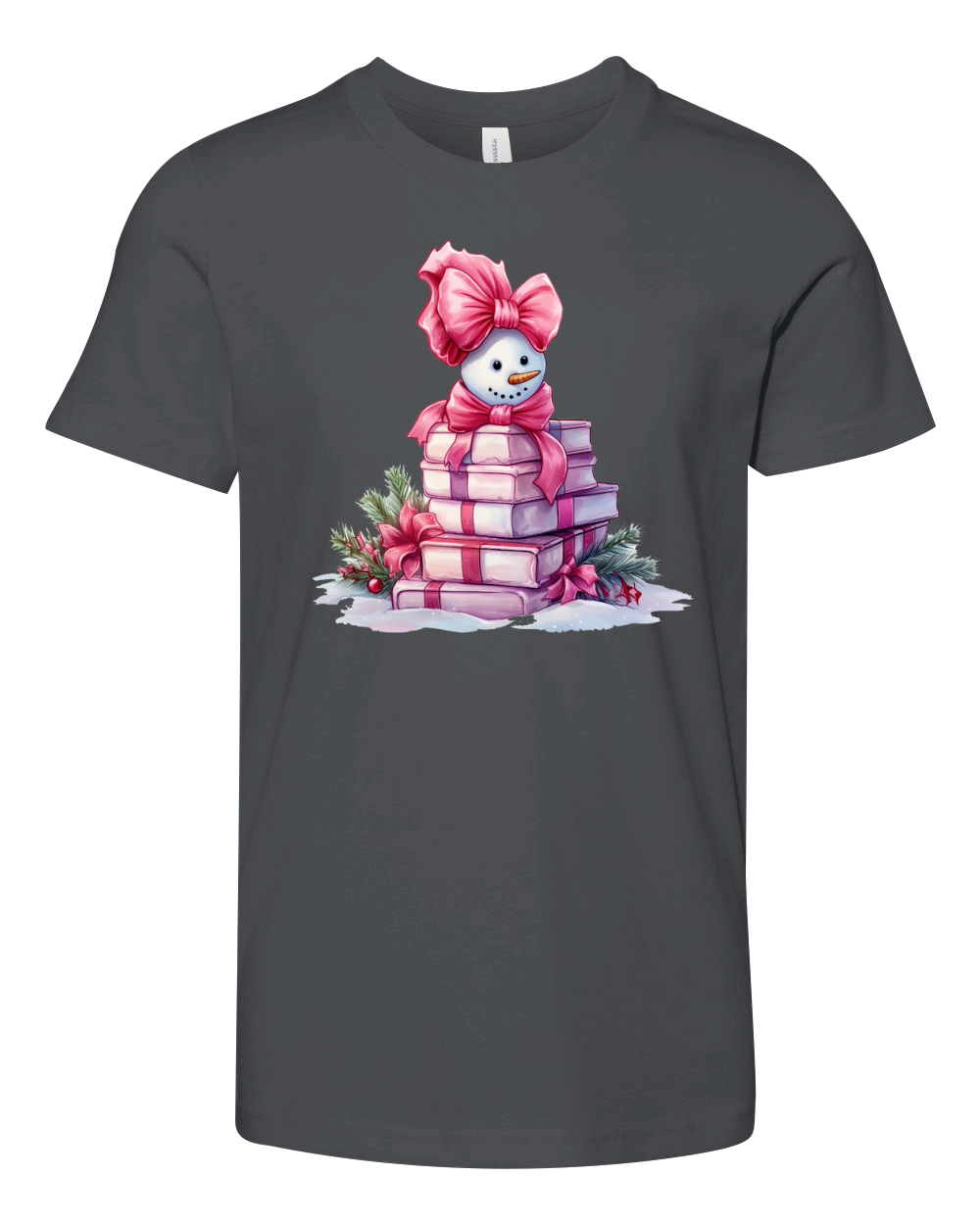 Christmas Pink Snowman Books Watercolor Youth Unisex Jersey Tee