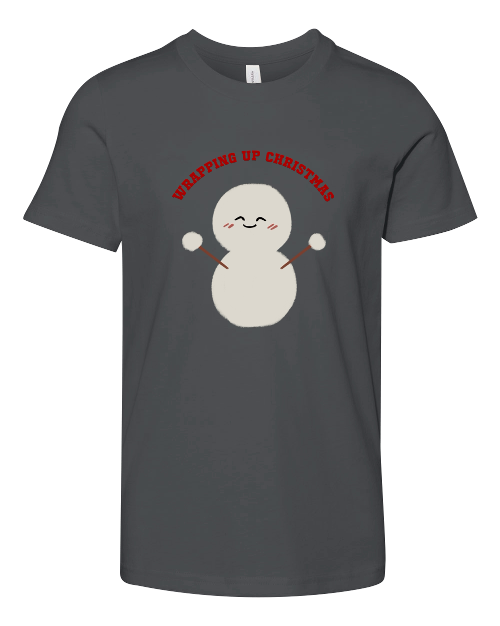 Wrapping Up Christmas snowman has a cute smiling face Youth Unisex Jersey Tee