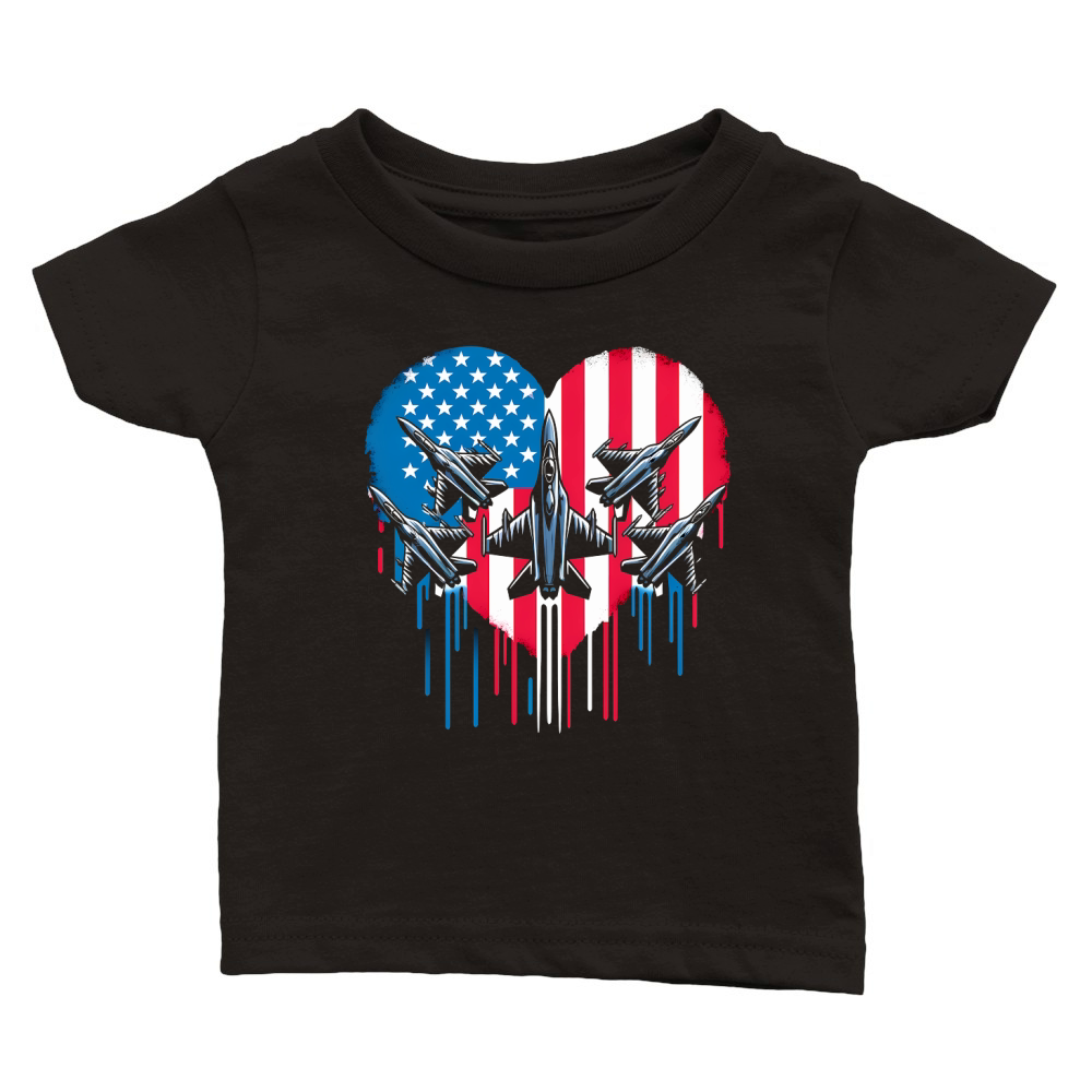 Fighter Jet Airplane American Flag Classic Baby Crewneck T-shirt