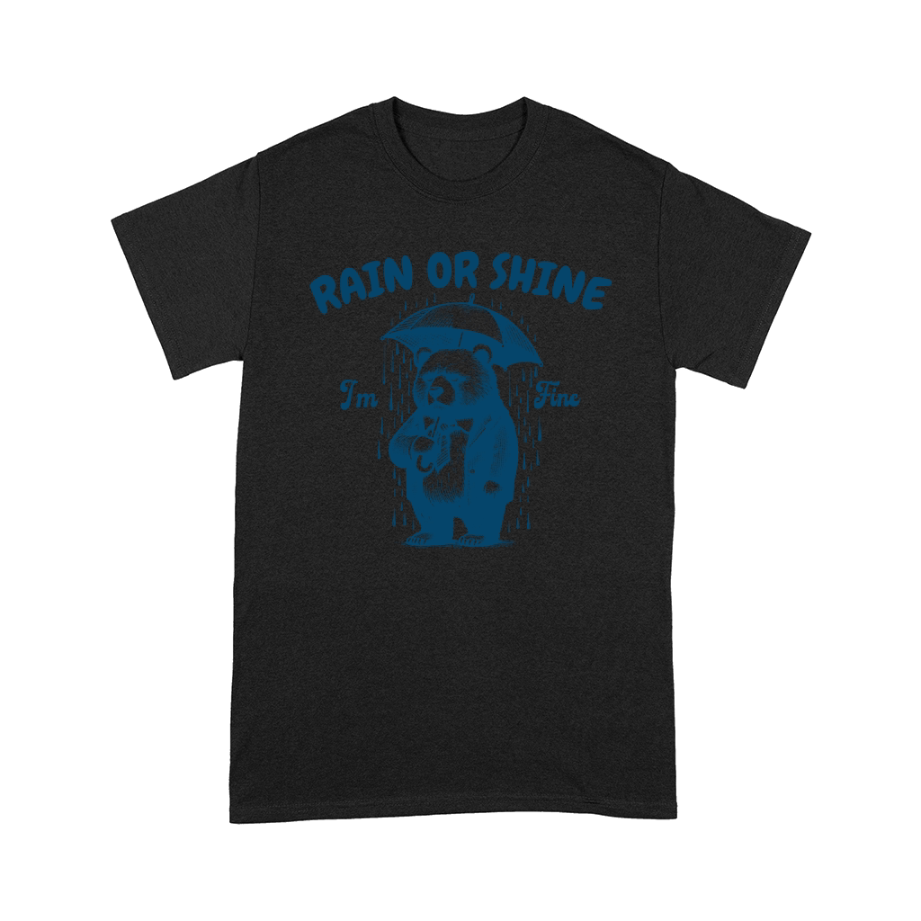 Rain or Shine Bear with Umbrella L Blue Comfort T-shirt
