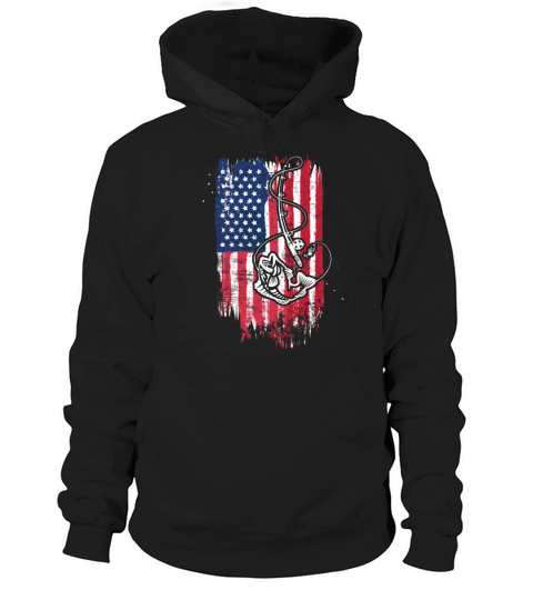 Vintage USA American Flag Bass Fishing Fisher Gift Hoodie Unisex