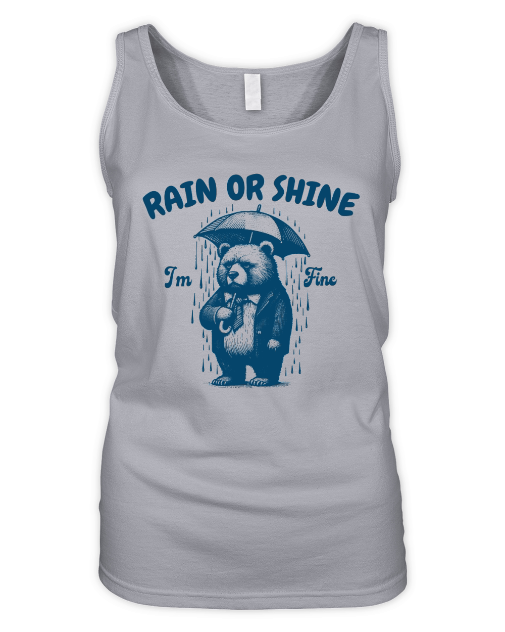 Rain or Shine Bear with Umbrella L Blue Organic Women's Tank Top