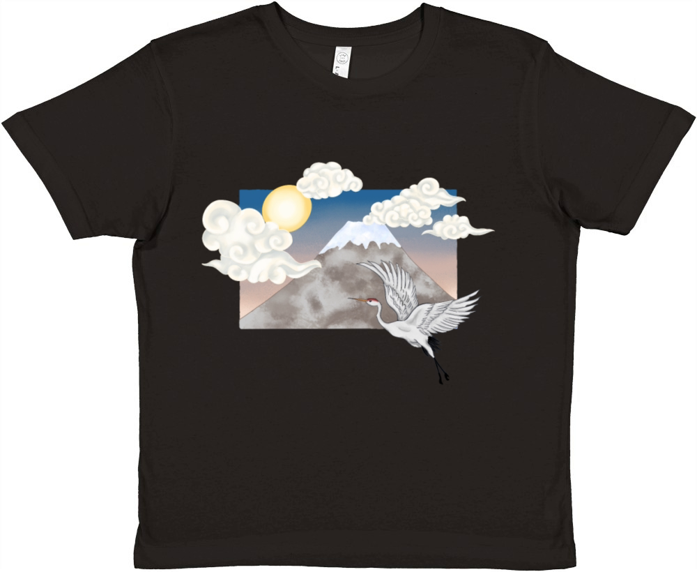 Japanese Crane and mountain sun set Premium Kids Crewneck T-shirt