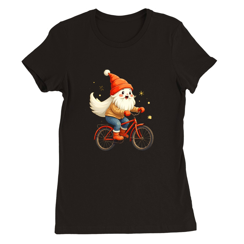 Winter Gnome on a Bicycle Premium Womens Crewneck T-shirt