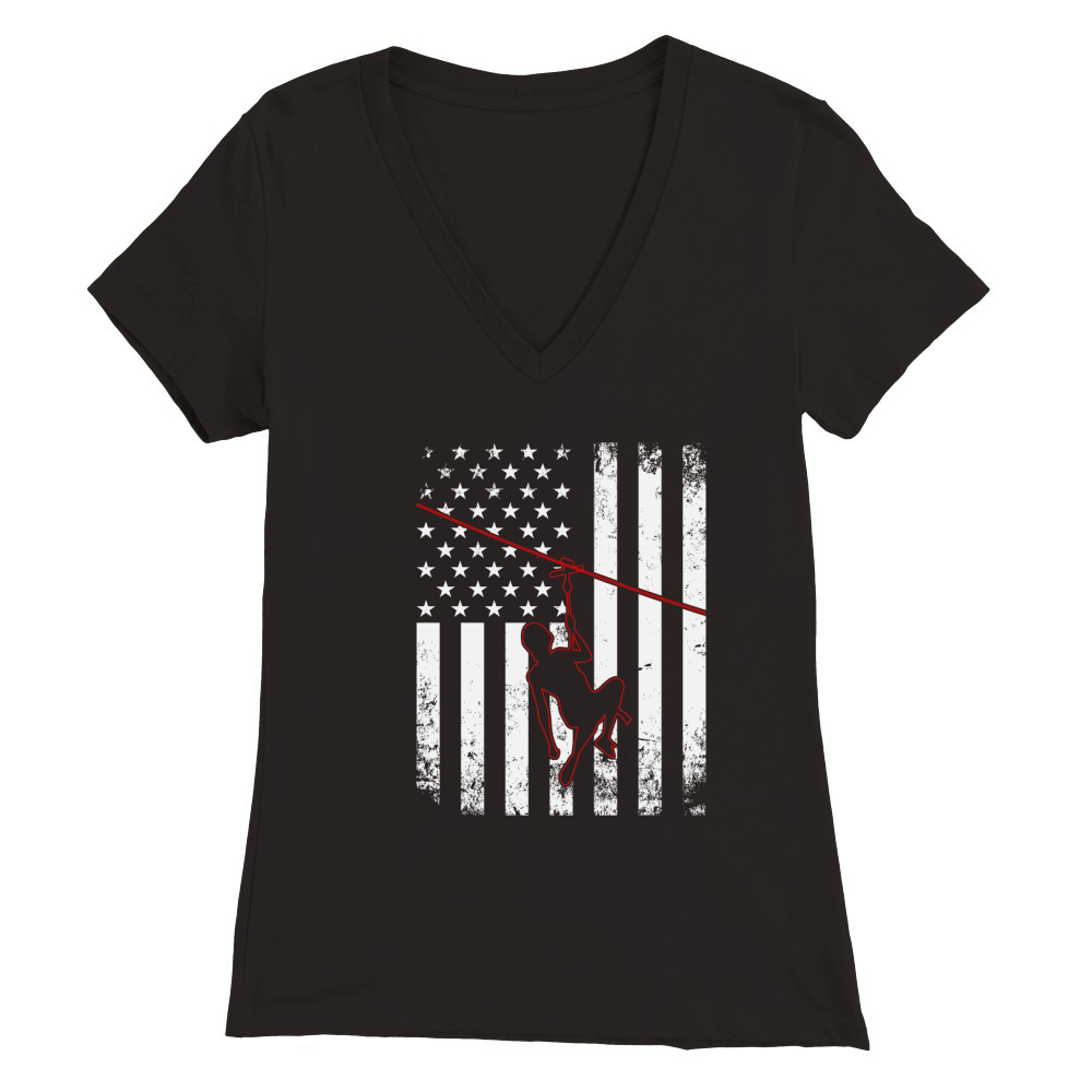 American US Flag Ziplining Premium Womens V-Neck T-shirt