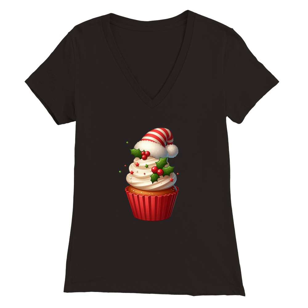 Christmas Cupcake Clipart (10) Premium Womens V-Neck T-shirt