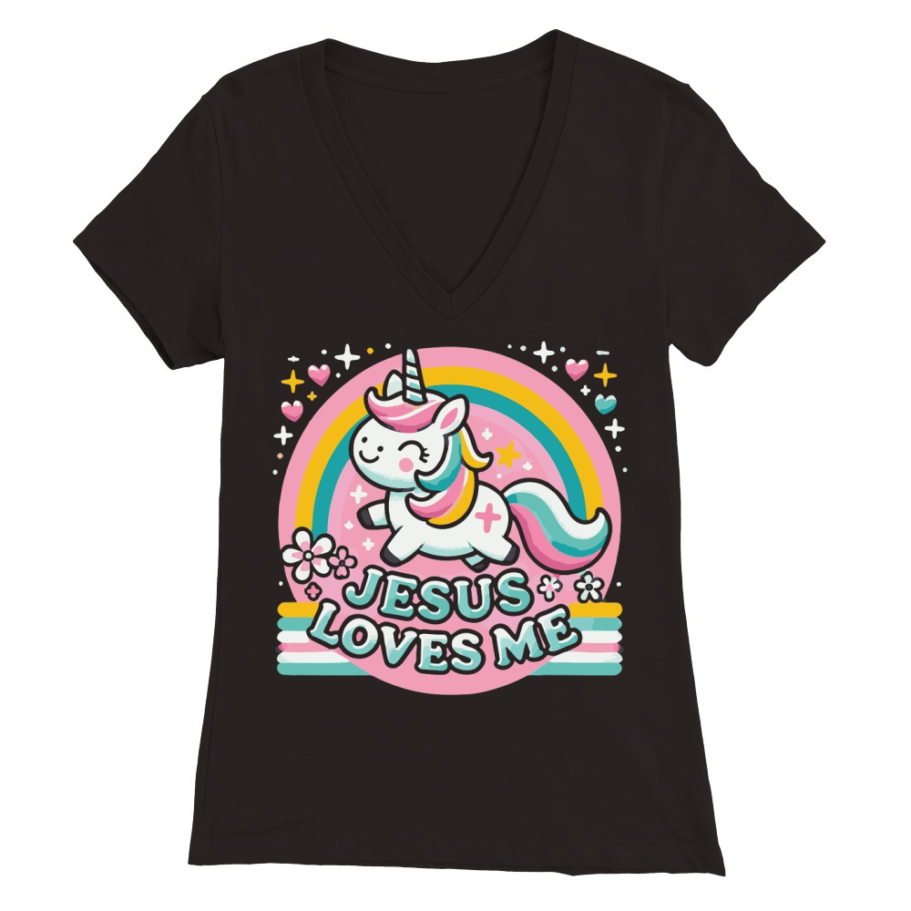 Jesus Loves Me Unicorn Christian Premium Womens V-Neck T-shirt